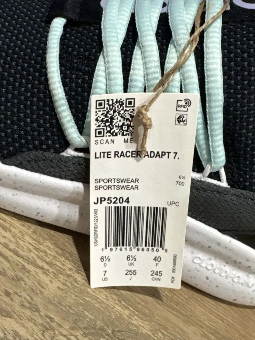 Adidas Lite Racer Adapt 7.0 Kids' Sneakers in Black and Halo Mint, size 7